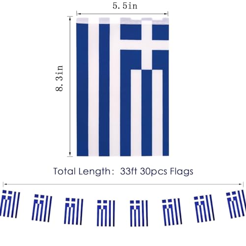 Image of Greece Flags Greek String Flag Banners for Patriotic Events Independence Day Sports Bars Inside Outside Decorations 33 Feet 30 Flags