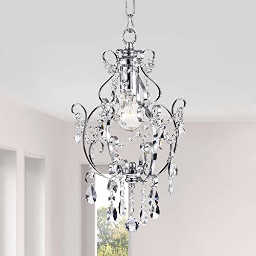 PAPAYA Chrome Mini Flush Crystal Chandelier Beautiful Chandeliers Lighting 1 Light Ceiling Light Fixtures for Bedroom Bathroom Loft Kitchen