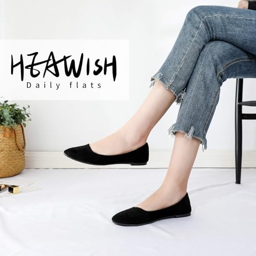 HEAWISH Women’s Black Flats Shoes Comfortable Suede Pointed Toe Slip On Casual Ballet Flats Dress Shoes Nude Flats(Black, US10) by HEAWISH - Used condition - Image 2