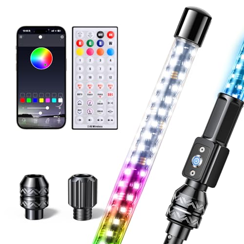 Ehaho 4FT LED Boat Navigation Light with Bluetooth APP & Remote, DIY Colors & 400+ Patterns NavLight Show Boat Whip Lights, Nav Lights Pole Anchor Running Stern Light for Boats