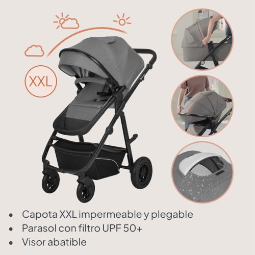 Miniatura 10 de Lionelo Bianka Cochecito De Bebé 3 En 1 22 Kg Portabebés 9 Kg Silla De Coche 13 Kg , Plegable, Sistema De Viaje Respaldo Ajustable Ruedas 360o Amortiguación, Capota Xxl, Carrito De Bebe Grey