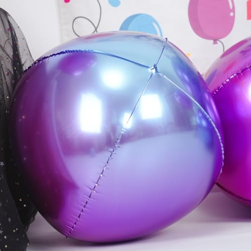 Image of Gradient Purple Round Foil Balloons Birthday Prom Decor 22 Inch 6 Pcs | Metallic Purple 4D Helium Ball Balloons for Graduation Wedding Anniversary Bachelorette Disco Prom Party Decorations