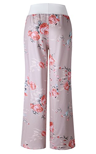 Image of AMiERY Women's Comfy Casual Pajama Pants Floral Print Drawstring Palazzo Lounge Pants Wide Leg