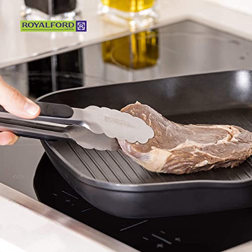 Royalford Kitchen Tongs | 9inch Non-Slip with Soft Grip Side Panels & Stainless Steel Handle | Heat Resistant, Food Grade | Premium Utensil for Cooking, Serving, Barbecue, Buffet, Salad & Ice