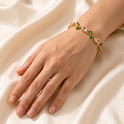 Image of SALTY Tulip Bracelet for Women Anti Tarnish | Fancy Floral Bracelet | Jewellery Gifts | Hand Band | Fashion Accessories for Girls | Minimal Jewelry Design | Gift for Rakhi | Gift for Diwali, Christmas, Marriage, Birthday