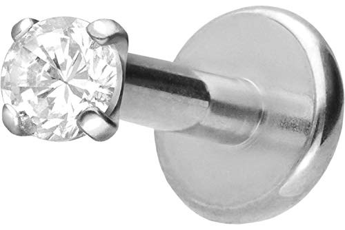 PIERCINGLINE Titan Labret Stecker Gewinde EINGEFASSTER KRISTALL Silberfarben 2,5 x 1,2 x 5 mm Piercing Lippe Nase Ohr