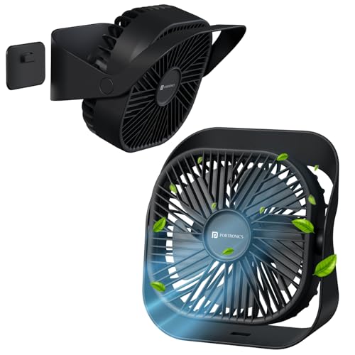Portronics CoolCube Mini, 2-in-1 Desktop & Wall Fan, 2000mAh Battery, Type-C Charging, 360° Rotate with Pasteable Hook, 3 Speed Modes, BLDC Motor,Quiet Operation,3 Hour Playtime,Compact&Portable,Black