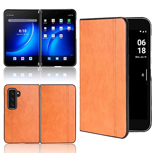 Jiajihua Funda Compatible con Microsoft Surface Duo 2,Compatible con Microsoft Surface Duo 2 [PU Textura de Cuero] [PU+PC+TPU] Funda Protectora de cámara 3 en 1 Brown