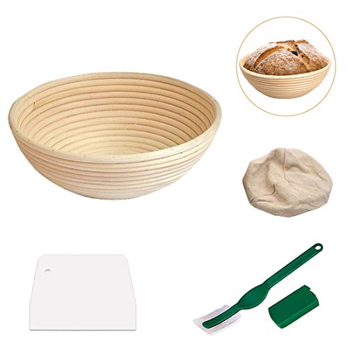 Cesta de Prova de Pão Redonda Souarts para Padeiros Profissionais Inclui Forro de Linho de Massa e T