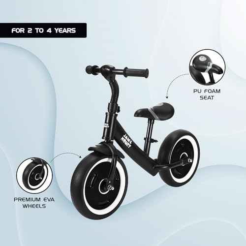 Image of Amazon Brand - Jam & Honey Kids Lightweight Pedal Free Balance Cycle | Safe, Durable, and Made in India | Suitable for Girls and Boys 2-4 Years | BIS Certified (Black) | 12 Inch