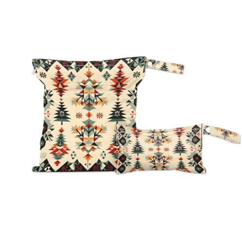 2pcs Cloth Diaper Wet Dry Bag with Two Zipper Pocket Waterproof Storage Bag Travel Laundry Bags, Beach, Pool, Breast Pump Parts, Gym Bag for Swimsuits & Wet Clothes for Baby (Christmas Tree Texture)