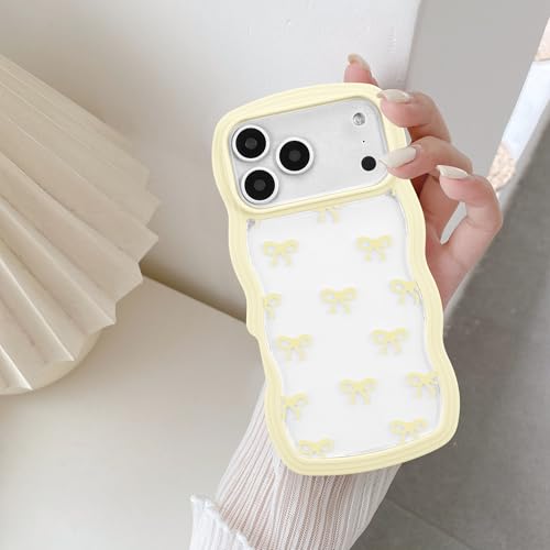 Coque iPhone 17 Pro jaune vagues bouclées et ruban mignon antichoc - 7