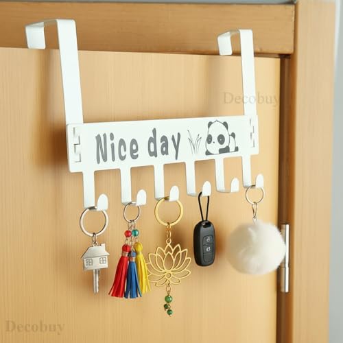 Image of Heavy Duty Over Door Hook Hanger for Cloths, Carben Steel | Nice Day Print Hook Use of Bathroom, Kitchen, Bedroom | Towel, Scarf, Coat Holder | Removable Door Hanger (White)
