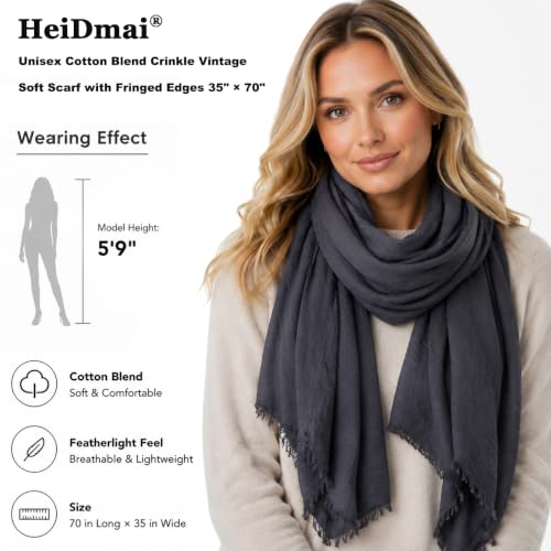 Image of Lightweight Cotton Blend Scarf for Women Men | Large,Breathable,Thin,Soft,Crinkle Scarf,Hijab Head Wrap,NeckScarf,Everyday,Travel Scarf,Summer Dress Scarves Holiday Gift