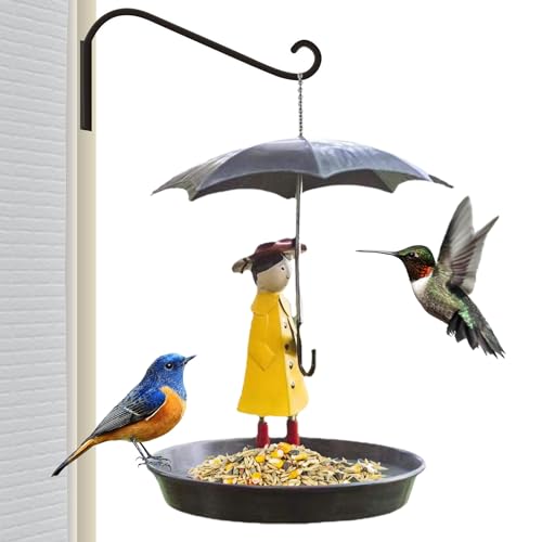 Bird Feeder Mile Metal Umbrella Bird Feeder Girl and Umbrella Bird Feeding Station Metal Hanging Chain and Hook Feeder Novelty Lightweight Hanging Bird Feeder for Bird Enthusiasts