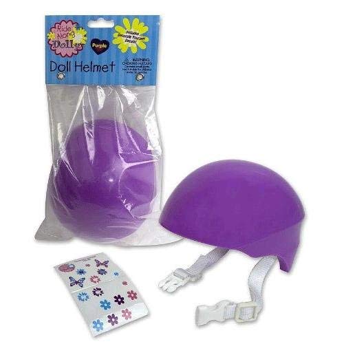 Dress Along Dolly Doll Bike Helmet For American Girl and 18 Dolls - Purple Bike Helmet with Easy Strap and Decorate Yourself Decals