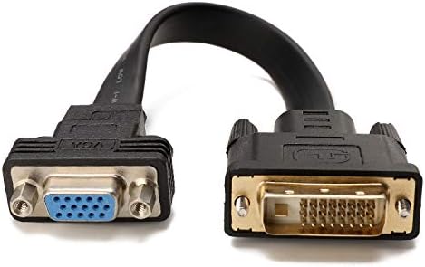 CABLEDECONN Active DVI-D Dual Link 24+1 Male to VGA Female Video with Flat Cable Adapter Converter Black (E0207)