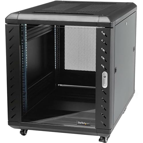 Image of StarTech 15U Enterprise-Grade Server Rack Cabinet, 19in Enclosed 4-Post Rack with 33in (83cm) Mounting Depth and 1764lb (800kg) Weight Capacity | 19in enclosed enterprise steel rack, Adjustable depth 5.7in-33in, Lockable vented doors, Casters & feet