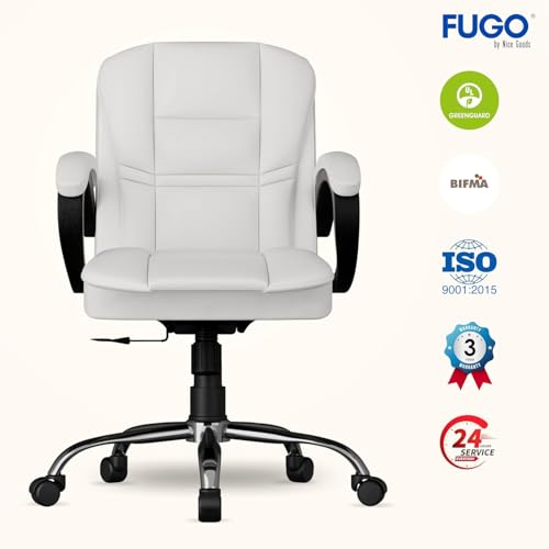 Image of FUGO FG233 Ergonomic Medium Back Office Chair with 3-Year Warranty, Adjustable Height, Cushioned Back&Seat, Tilting Mechanism, Heavy-Duty Metal Base, Dual Nylon Casters-Ideal for Work,Study (White)