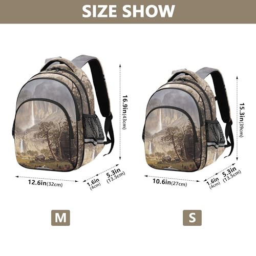 Joisal Scenery Print Albert Bierstadt Yosemite Fall Kids Backpacks for Girls Student Travel Back to School Bags Cute Dinosaur Book Bags Elementary School Boys Backpacks Cool Medium4