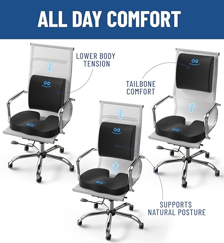 Image of Everlasting Comfort Doctor Recommended Memory Foam Seat Cushion for Office Chairs & Car - Ergonomic Office Desk Accessories - Cushions for Tailbone Pain Relief, Sciatica & Back Support Pillow