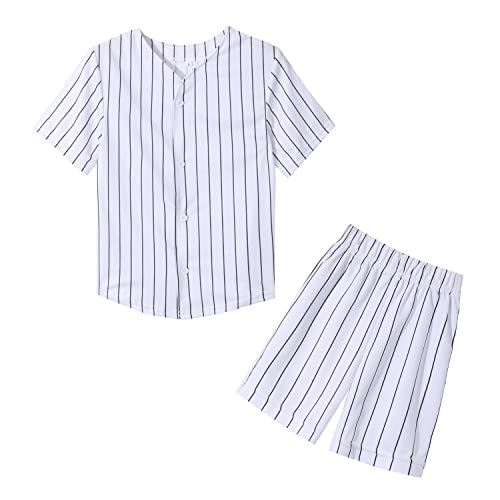 Image of Yuji Itadori Toddler Boys Baseball Pants Set Striped Sport Shorts Set Kids Button Down Shirts Elastic Waist Pants