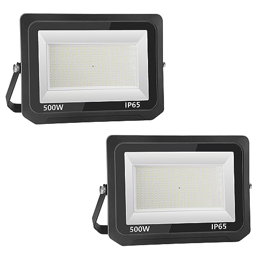 2x 500W Faretto LED Da Esterno, 50000LM LED Fari Di Sicurezza, Impermeabile IP66 Faretti LED, 6000K Bianco Freddo Lampada Luce Potente per Giardino, Box Auto, Corridoio, Patio