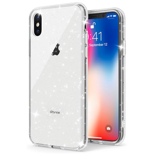 Image of TENOC Phone Case Compatible with iPhone X & iPhone Xs, Glitter Case Clear Sparkling Protective Bumper Cute Cover for Girls Women
