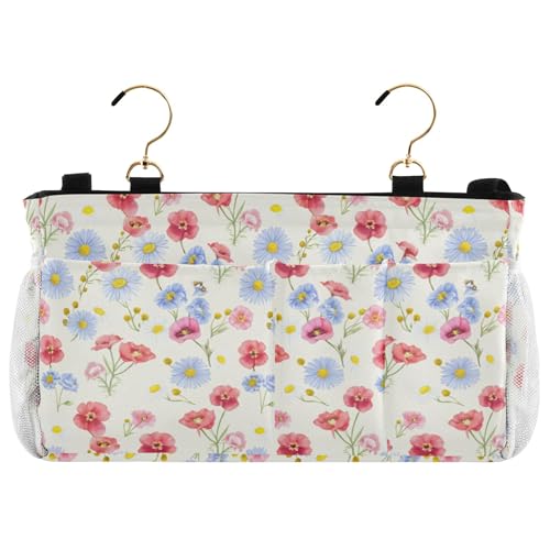 Burbuja Colored Flowers Bedside Caddy Hanging Storage Organizer with 2 Straps and Hooks for Home College Dorm Bunk Bed Hospital Bed Crib