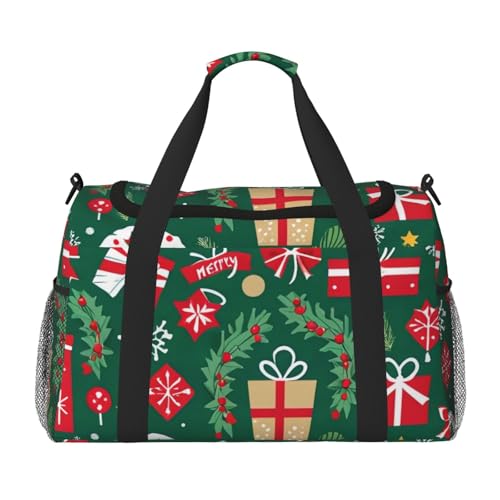 Merry Christmas Pattern Print Travel Duffel Bag for Men & Women, Foldable Travel Bags and Spacious Weekender Tote Bag for Storage Toiletry Luggage Personal Item