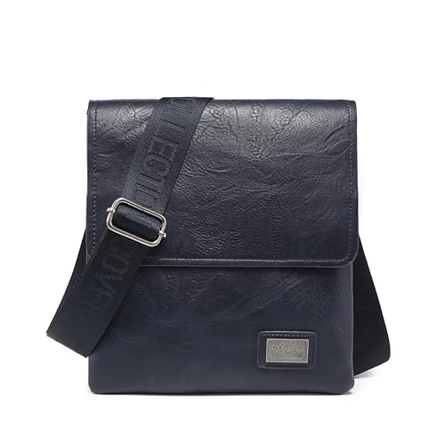 COVERI COLLECTION Borsello con Pattina Uomo in Pelle Sintetica, Doppio Scomparto, Dimensioni 25x22x6 cm, Tracolla Personalizzata, ART.CC 5070-11 (BLU)