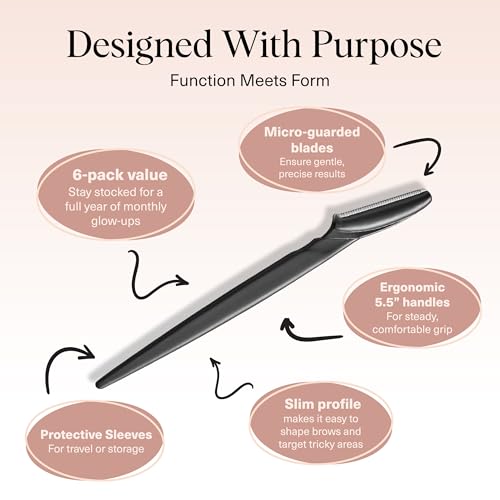 Kitsch Dermaplane Razor for Women Face – Face Razors for Women & Men, Eyebrow Trimmer & Face Shaver – Exfoliating Facial Razor & Skin Care Tool for Smoother Skin - Black, 6 pcs - Image 5