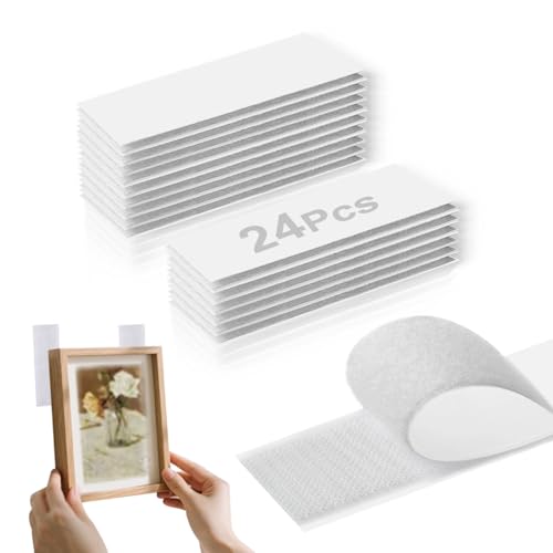 WUGAUWOR 24Pcs Weiß Klettband Selbstklebend, 3cm x 10cm Doppelseitiges Klebeband Extra Stark, Klettverschluss Selbstkleb...