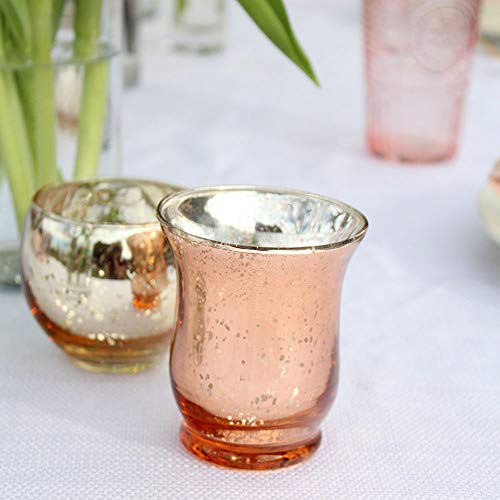 Just Artifacts Mercury Glass Hurricane Votive Candle Holder 3.5-Inch (12Pcs, Speckled Rose Gold) - Mercury Glass Votive Tealight Candle Holders For Weddings, Parties And Home Décor #TOP4