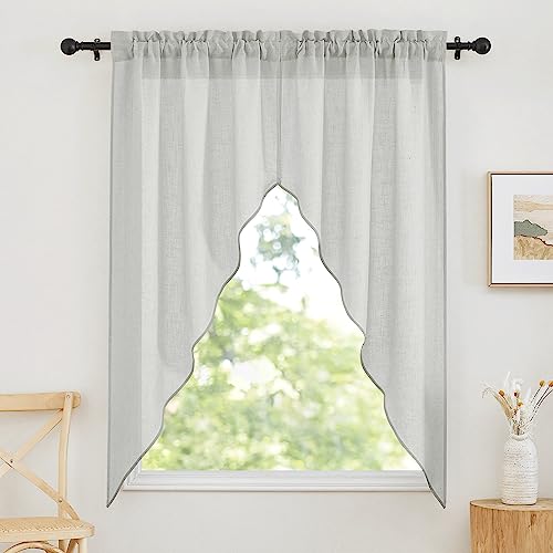 Ryb Home Linen Sheer Window Topper Curtains Valances And Tiers Pair, Farmhouse Privacy Curtains For Bedroom Home Office Dining Room Decoration, W 36 X L 63 Each, Set Of 2, Grey #TOP29