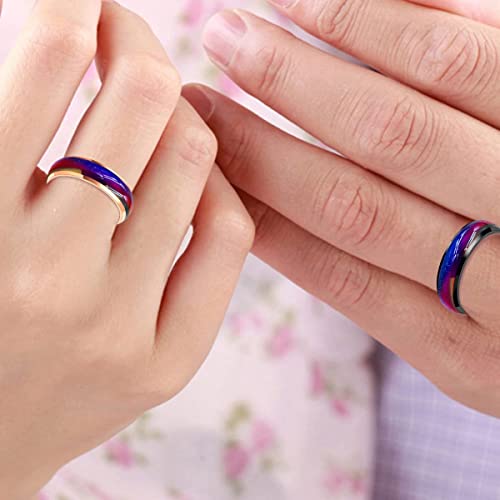 6mm Stainess Steel Band Temprature Sensitive Color Changing Mood Rings for Men Women, His Her Black Rose Gold Plated Anniversary Wedding Birthday Band Rings Y1854-2D2
