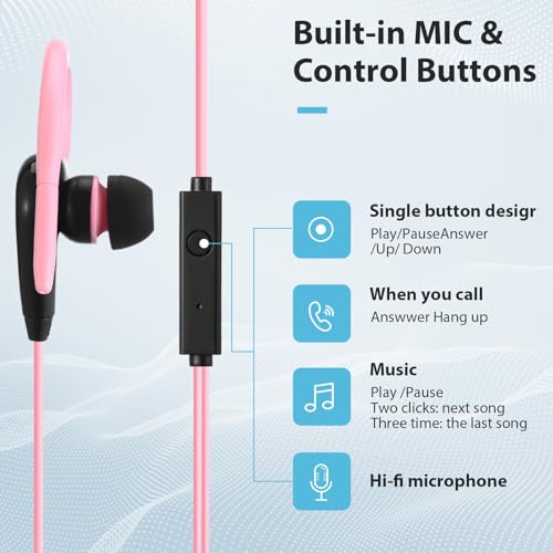 Image of Konohan 30 Pcs Over The Ear Earbuds Wired Sport Running Earphones Bulk 3.5 MM Plug Jack Wired Earbuds with Microphone Sweatproof Wrap Around Headphones with Over Ear Hook, 5 Colors