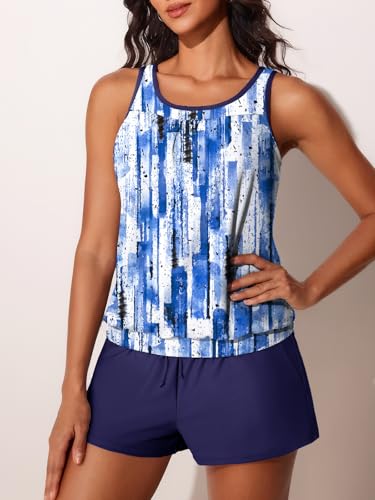 Image of Summer Mae Womens Tankini Swimsuits Two Piece with Pockets Bathing Suits | Modest Fit,Side Pockets,Tummy Control,Built-in Boyshorts,Removable Pads,Soft Coverage for Beach Vacations
