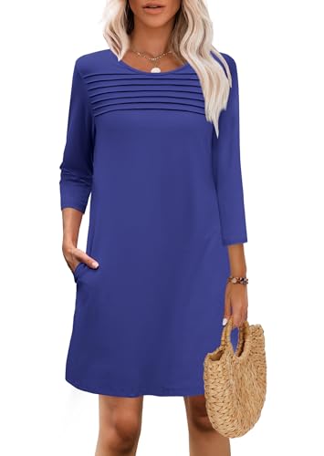 Lylinan Womes 3/4 Sleeve Dresses for Women Elegant Classy Mini Dress Pleated A-Line Dress with Pockets S-XXL
