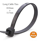 1030mm x 12.7 mm. 10 x 1 Meter schwarz Extra lange Krawatten 1030mm x 12.7mm Schwerlast Zip Kabelbinder