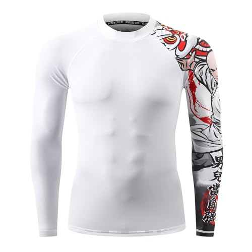 Image of HUGE SPORTS Men's Rash Guard Long Sleeves UPF 50+ UV Sun Protection Quick Drying Splice Compression Swim Shirts
