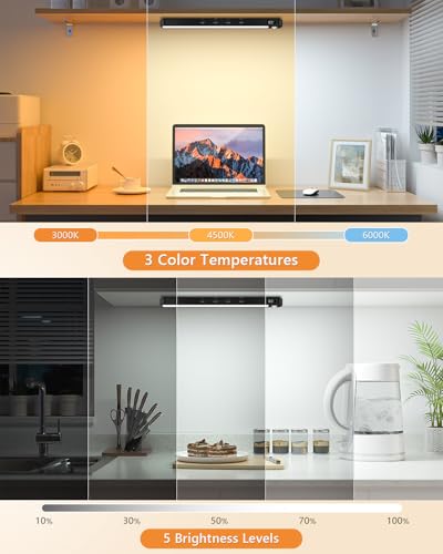 Image of WILLED Under Cabinet & Closet Lights with Remote, Motion Sensor, Rechargeable, Magnetic, 3 Color Temps, Dimmable LED Light Bar for Indoor Kitchen Counter (4 Pack, Black)