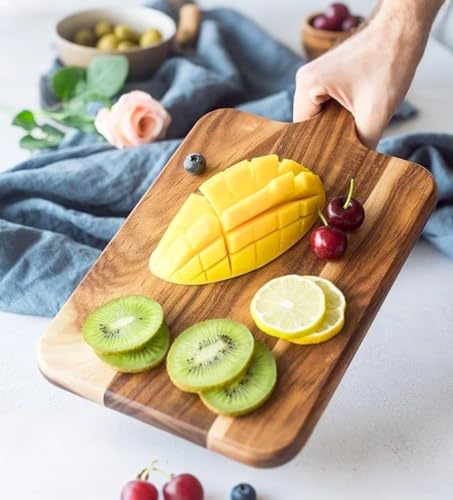 OBELGEOYA Acacia Wood Serving Board with Handle, Small Size 11