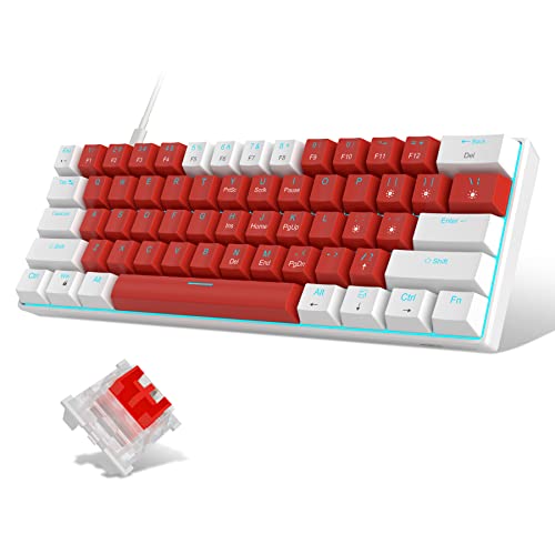 Image of 60% Mechanical Keyboard,MageGee Gaming Keyboard with Red Switches and Sea Blue Backlit Small Compact 60 Percent Keyboard Mechanical, Portable 60 Percent Gaming Keyboard Gamer(Retro White Red)
