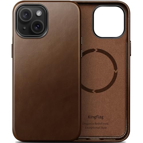 kingflag Lederhülle für iPhone 14 aus in Argentinien importiertem ölgewachstem Vollnarbenleder | Kompatibel mit MagSafe & extra dünn (Braun)