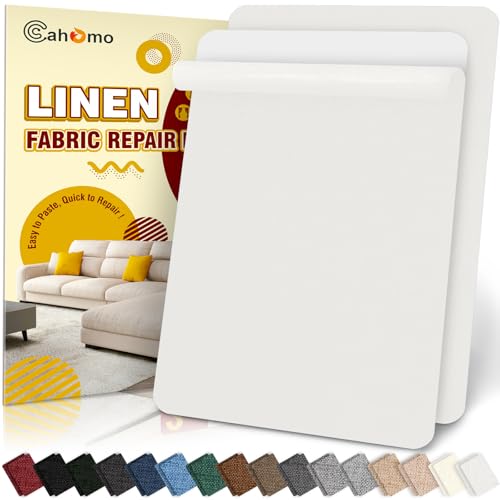 Cahomo Parches de Reparación de Lino, 20x30 cm 2 pièces Tela Adhesiva para Tapizar, Parches para Sofa Tela, Asientos de coche, Sillas de oficina, Cabeceros, Cortina - Blanco