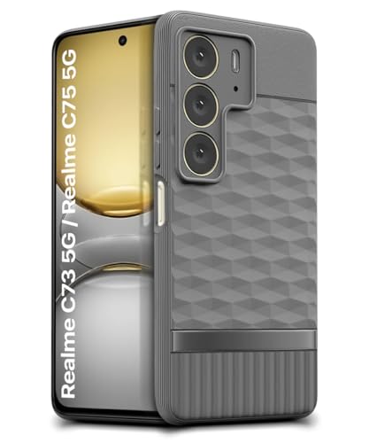 Image of WOW IMAGINE Back Cover for Realme C75 | Realme C73 | Narzo 80 lite 5G | P3 Lite 5G | with Hexa Cube Design | Ultra Slim Soft Rubberised Case | Inner Velvet Fabric | Matte Silicone Flexible Case - Grey