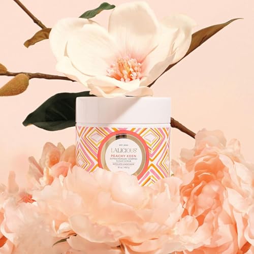 Image of LALICIOUS Peachy Keen Exfoliating & Moisturizing Body Scrub | Sugar & Coconut Oil | Pre-Shave Scrub for Ingrown Hairs & Razor Bumps | Gently Buffs & Smooths Sensitive Skin | No Parabens | Large 16oz