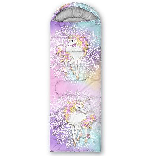 Bolsa de Dormir CVHOUSE Unicornio Arcoíris para Camping, 3 Temporadas, Ligera y Impermeable, Para Adultos y Niños, 31x90 pulgadas, Estándar miniatura 4