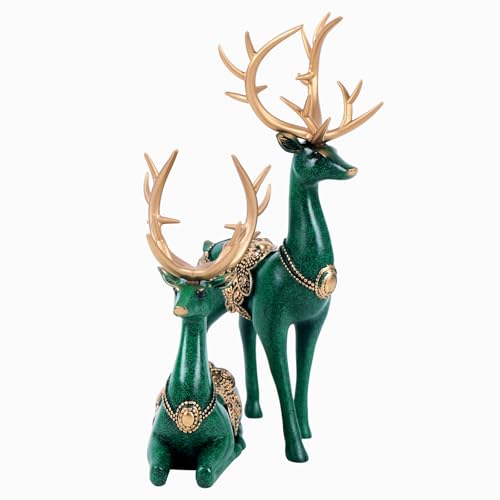 Set de dos estatuas de ciervos verdes decorativos miniatura 3